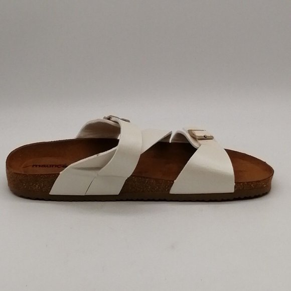 Maurices Womans Lucy Double Buckle Slide Sandals White Cork Wedge Heel 6M - Picture 2 of 10